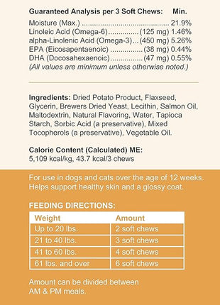Omega 3 Fish Oil for Dogs -360 Soft Chew Omega Treats for Skin and Coat -Salmon Oil Blend of Essential Fatty Acids, Vitamins, Antioxidants, Minerals -Made in USA (2 Packs of 180, Chicken Flavor)