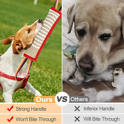 Dog Tug Toy Dog Bite Jute Pillow Pull Toy with 2 Strong Handles Perfect for Tug of War, Puppy Interactive Play, Tear Resistant Bite Training Toys for Small Medium Large Dogs (Red Flag)