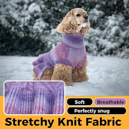 Lelepet Dog Sweater Turtleneck Knitwear Sweatshirt Cable Knit Warm Dress for Small Medium Large Dogs Puppy Fall Clothes, Chihuahua, XS, Purple