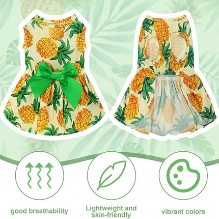 LEIFIDE 8 Pcs Summer Themed Hawaii Dog Dresses Holiday Flamingo Fruit Floral Pattern Pet Skirts Hawaii Puppy Princess Dresses Outfits Bowknot for Girl Dogs Cats Beach(XL)