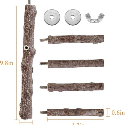 Bird Perch Stand Toy, Natural Wood Parrot Perch Bird Cage Branch Perch Accessories for Parakeets Cockatiels Conures Macaws Finches Love Birds (M: 10" Length)