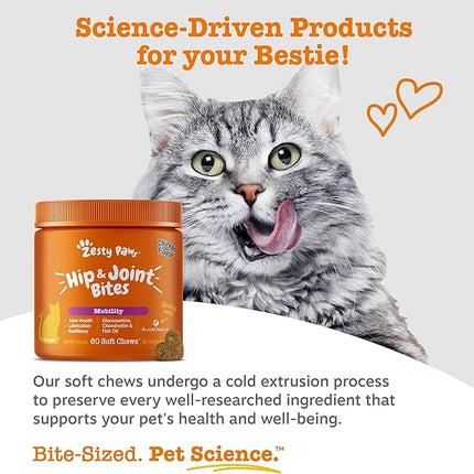 Zesty Paws Hip & Joint Bites for Cats - Glucosamine for Cats - with Chondroitin, Turmeric - Cat Joint Supplement for Hip & Joints - AlaskOmega Fish Oil with Omega-3 Fatty Acids - 60 Count