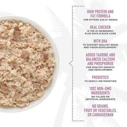 Tiki Cat Baby, Chicken Duck & Duck Liver Mousse & Shreds, High-Protein and Flavorful, Wet Cat Food for Kittens 4 Weeks Plus, 2.4 oz. Cans (Pack of 12)