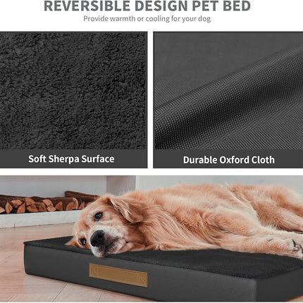 Plush Dog Bed for Medium Dogs, Waterproof Dog Crate Mat Orthopedic Egg Crate Foam Pet Bed with Washable Removable Oxford Cover, Black