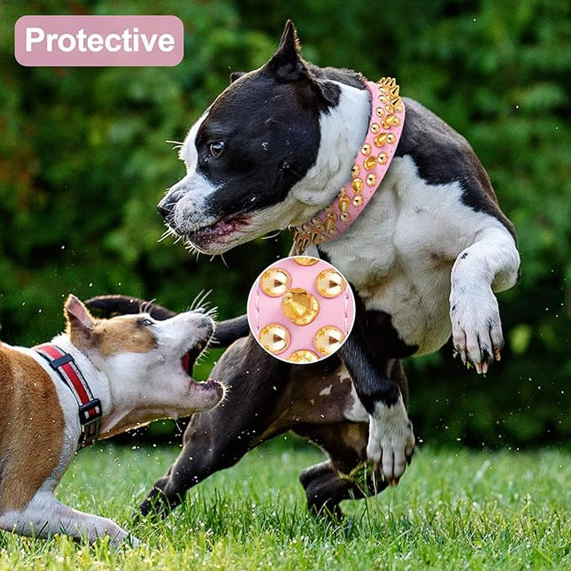 Epesiri Golden Spike Collar for Dogs, Gold Spiked Dog Collar, Durable PU Leather Studded Dog Collar with Leash, Funny Mushrooms Rivet Small Puppy Pet Cat Adjustable Collar, Pink S