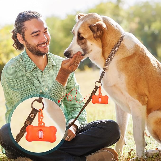 Zhehao 50 Pcs Dog Poop Trash Bag Holder Dispenser Plastic Dog Poop Waste Bag Holder for Leash with Hook and Leak Proof for Walking Hiking Camping(Bone)