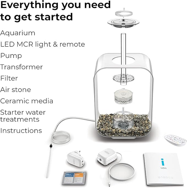 biOrb Life 15 Acrylic 4-Gallon Aquarium with Multi-Color Remote-Controlled LED Lights Modern Compact Tank for Tabletop or Desktop Display, Transparent