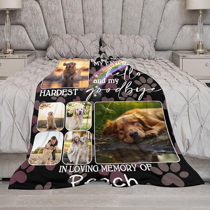 Custom Dog Memorial Gifts for Loss of Dog Cat, Personalized Dog Blankets with Photos, Pet Memorial Throw Blanket Gifts, Pet Loss Gifts, in Loving Memory Blanket for Dog Cat Lovers Dog Mom Dog Dad