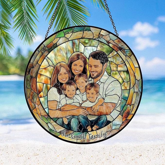 Custom Family Portrait Glass Suncatcher, Custom Portrait Stained Glass Suncatcher for Window Hanging, Gift for Dad, Personalized Family Portraits Stained Glasss Suncatchers, Memorial Gifts /15