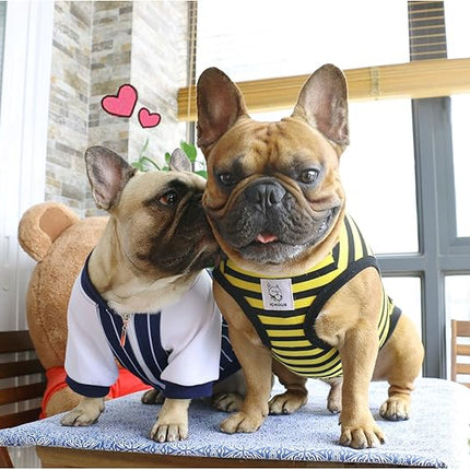iChoue English Bulldog 100% Breathable Cotton Striped T Shirts Halloween Vest Clothes for Medium Dogs Tank Tops French Frenchie Pug Boston Terrier Pitbull Yellow Black Stripes - XLarge