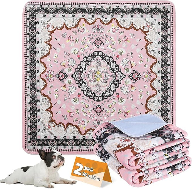 KOOLTAIL Washable Pee Pads for Dogs, 2 Pack Super Absorbent Reusable Puppy Training Pads Waterproof, Nonslip and Leak-Proof Dog Pee Pads, Large Pet Mats Whelping Pads for Floor, Crate, Couch, 36"x36"