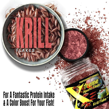 Xtreme Krill Flakes - Premium Max Protein Freshwater Fish Food with 100% Krill and Shrimp, & Vitamins for Optimal Immune and Digestive Health, Boosts Color & Energy – USA Farm Grown (3.5oz)