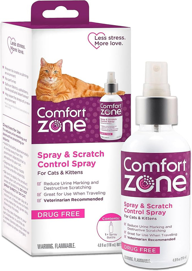 Comfort Zone Cat Calming Pheromone Spray: Value Size (4 oz); Proven to Reduce Destructive Scratching, Urine Marking, and Stress