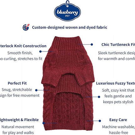 Blueberry Pet Classic Fuzzy Textured Knit Pullover Turtle-Neck Dog Sweater, Burgundy Red Christmas Sweater for Small Puppy, Back Length 12", Cozy Pet Clothes & Pajamas, Girl's Dog