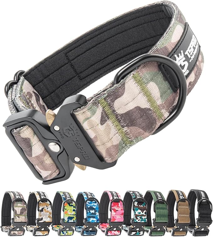 TSPRO Premium Dog Collars Tactical Dog Collar with Patch and Heavy Duty Quick-Release Metal Buckle Durable Thick and Adjustable for Medium to Large Dogs (Military Green M)