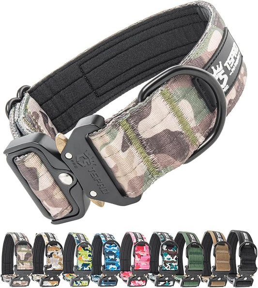 TSPRO Premium Dog Collars Tactical Dog Collar with Patch and Heavy Duty Quick-Release Metal Buckle Durable Thick and Adjustable for Medium to Large Dogs (Military Green L)