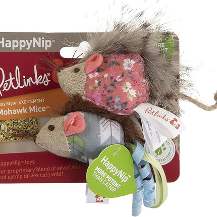 Petlinks (2 Count) HappyNip Mohawk Mice Cat Toys, Contains Silvervine & Catnip - Blue/Pink, 2 Count