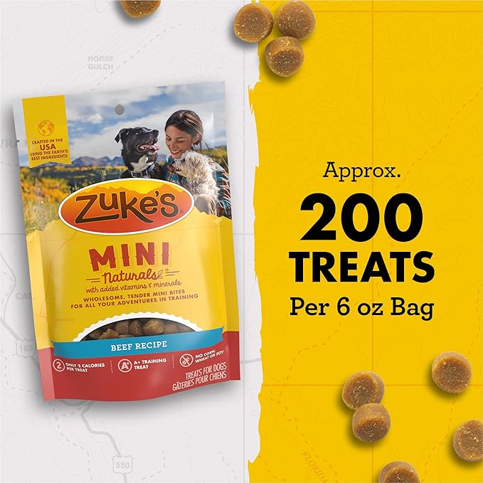 Zuke’s Mini Naturals Soft And Chewy Dog Treats For Training Pouch, Natural Treat Bites With Beef Recipe - 6 oz. Bag