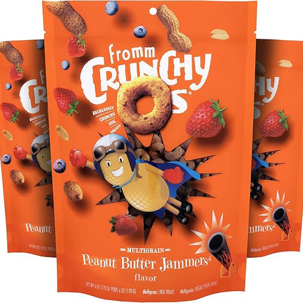 Fromm Crunchy Os Peanut Butter Jammers Dog Treats - Premium Crunchy Dog Treats - Peanut Butter Recipe - Pack of (3) 6 oz Bags