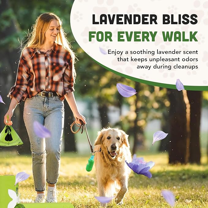 Ava’s Pet Pawtrol Dog Poop Bags Rolls w/Dispenser - 300 Biodegradable, Extra Thick, Leakproof, Heavy Duty Poop Bags for Dogs, Lavender Scented, Odor Control, Easy-Tear, Eco-Friendly, Puppy Essentials