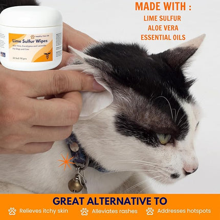 Lime Sulfur Wipes - Relief for Itching, Scratching, and Redness - Infused with Lime Sulfur, Aloe & Essential Oils - Skin Care Solution for Pets (50ct, 2" Skin Soothe Wipes)