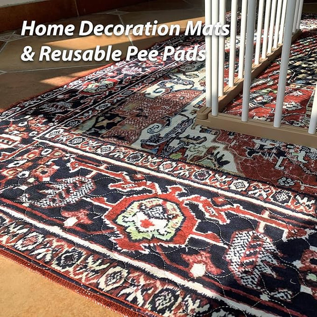 nunubaby 4PACK Washable Pee Pads for Dogs, Stylish, Non-Slip and Leak-Proof Pee Pads. Reusable Potty Pads for Dogs for Crates and Floors.(Red/Rect, 18" x24" )