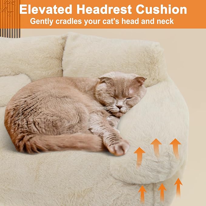 Cat Sofa, Pet Bed with Bolstered Edges, Extra Plush Sponge Padding, Cat Beds for Indoor with Removable Washable Cover, Non-Slip Bottom, Brown