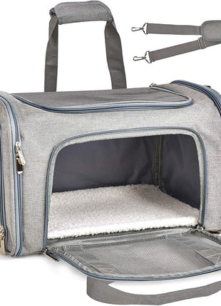 Cat Carriers Dog Carrier Pet Carrier For Small / Medium Cats Dogs Puppies (Up To 15lbs), TSA Airline Approved Small Dog Carrier Soft Sided, Collapsible Waterproof Travel Puppy Carrier - Grey