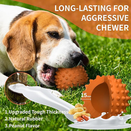 Apasiri Peanut Flavor Dog Ball, Indestructible Dog Toy for Aggressive Chewers, Large Breed, Squeaky, Rubber, Orange