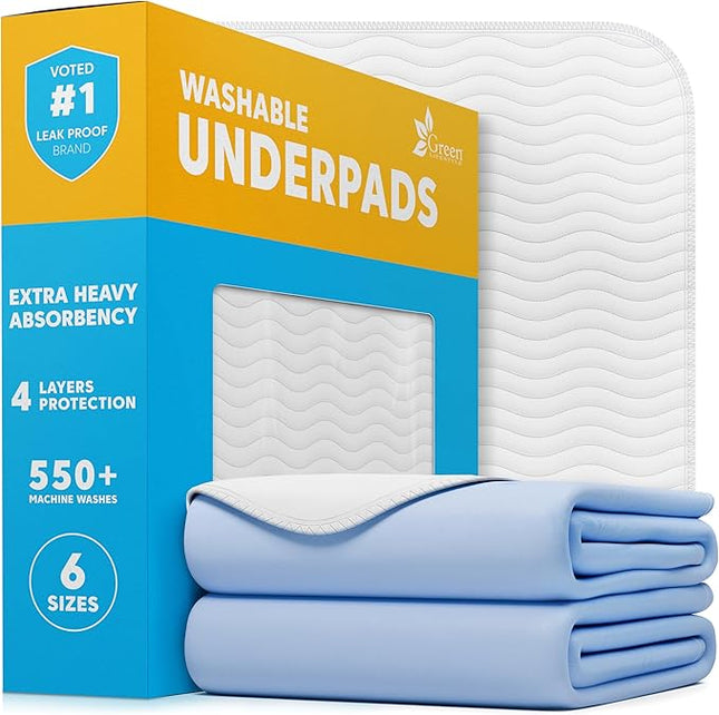 GREEN LIFESTYLE Washable Underpads - Large Bed Pads for use as Incontinence Bed Pads, Reusable Pet Pads, Great for Dogs, Cats, Bunny, Seniors Bed Pad (Pack of 2 - 41x41)