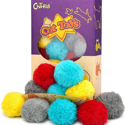 CHIWAVA 24PCS 1.8" Catnip Furry Cat Toys Ball Soft Pom Pom Balls Kitten Chasing Quiet Play Assorted Color