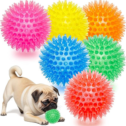 Labeol 2.6” Heavy Duty Squeaky Balls for Dogs 6 Pack Puppy Chew Toys for Teething TPR Fetch Spike Dog Balls Dog Chew Toys for Small and Mideum Breed