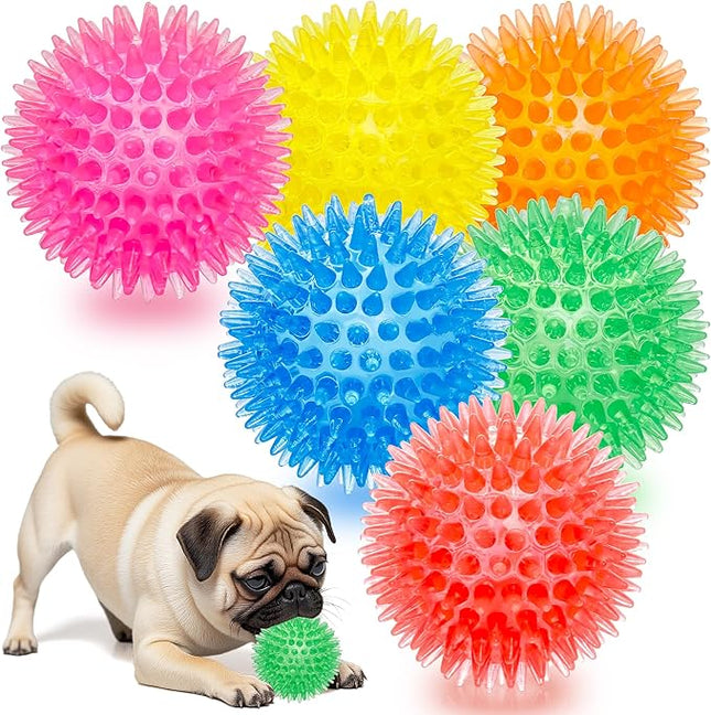 Labeol 2.6” Heavy Duty Squeaky Balls for Dogs 6 Pack Puppy Chew Toys for Teething TPR Fetch Spike Dog Balls Dog Chew Toys for Small and Mideum Breed