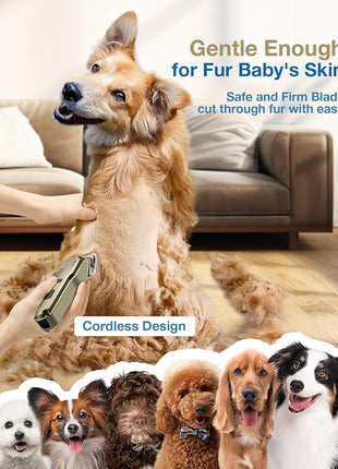 oneisall Dog Clippers for Grooming for Thick Heavy Coats/Low Noise Rechargeable Cordless Pet Shaver with Stainless Steel Blade/Waterproof Dog Shaver for Dogs Pets and Animals (Gold)