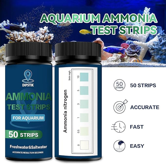 Ammonia Test Strips for Fish Tank,Feshwater & Saltwater Aquarium Water Test Kit (50)