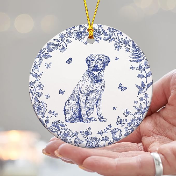 Personalized Chinoiserie Toile Pet Memorial Ornament – Custom Dog or Cat Christmas Ornament – Personalized with Name and Date – Custom Pet Picture Ornament – Pet Lovers Gift