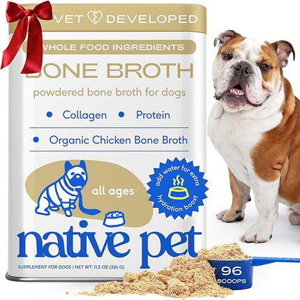 Native Pet Bone Broth for Dogs and Cats - Chicken Bone Broth Powder Dog Food Toppers for Picky Eaters - Provides Extra Nutrition for Joint Strength, Immune Support & Heart Health - 96 Scoops