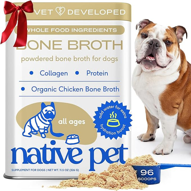Native Pet Bone Broth for Dogs and Cats - Chicken Bone Broth Powder Dog Food Toppers for Picky Eaters - Provides Extra Nutrition for Joint Strength, Immune Support & Heart Health - 96 Scoops