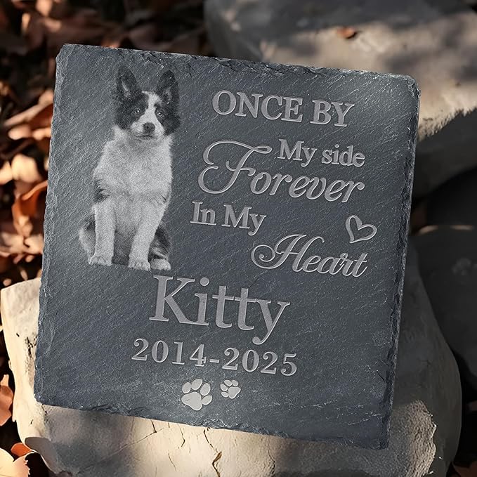 Personalized Pet Memorial Stone, Dog Memorial Gifts, Pet Loss Sympathy Gift, in Memory of Dog Cat - in My Heart（Square）