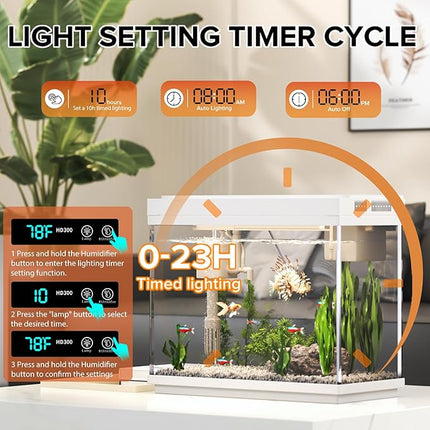 Aquarium, 2.4 Gallon Betta Fish Tank with Heater, Humidifier 3 in 1 Pump - Filteration & Oxygenation & Circulation, Temperature Display, HD Glass, Timed 7-Color Lights