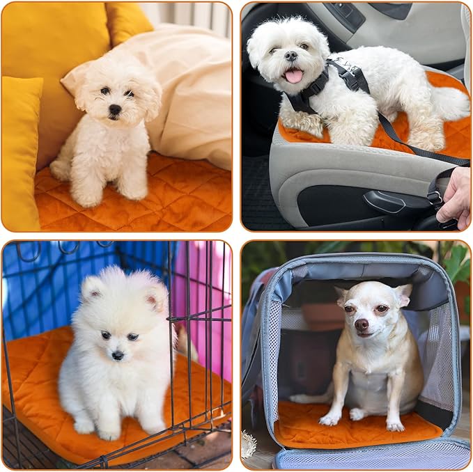 4 Pack Self Heating Cat Pad Self Warming Dog Mat Reflects Body Heat Extra Warm Thermal Pet Pad Washable Dog Cat Bed Crate Bed Mat Blanket(18 x 24 Inch,Orange)