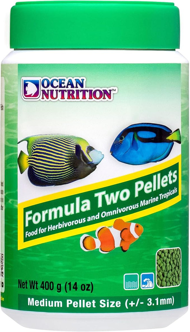 Ocean Nutrition Formula Two Pellets - Fish Food for Herbivorous & Omnivorous Marine Tropical Fish, High Protein(40%) - 14 oz (400 g) Medium Pellets