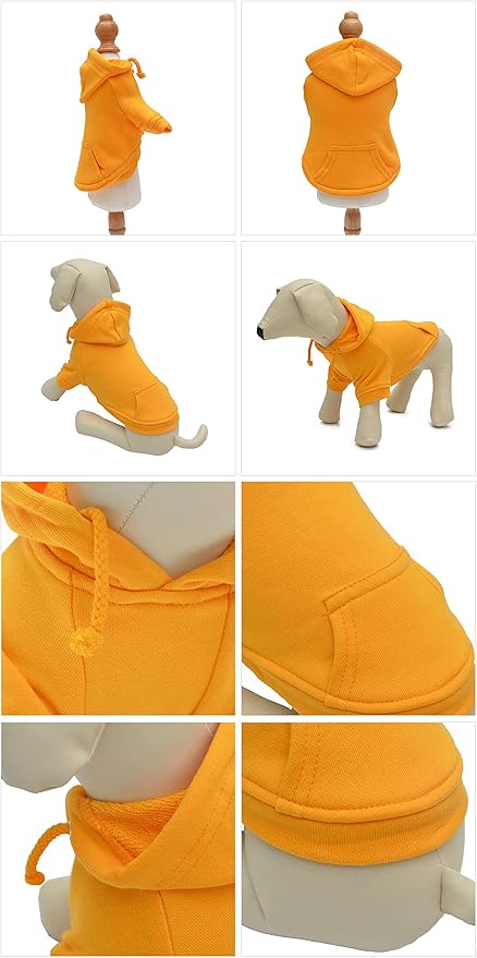 Lovelonglong Blank Basic Hoodie Sweatshirt for Dogs 100% Cotton Fits Small Medium Dachshund Large Dog Orange XXL