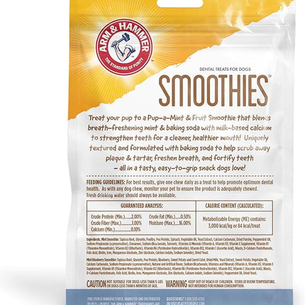 Arm & Hammer for Pets Smoothies Dental Treats for Dogs with Baking Soda and Calcium, Treat Chews Help Fight Bad Breath, Plaque & Tartar, Mint Blueberry & Mint, 8 Pcs