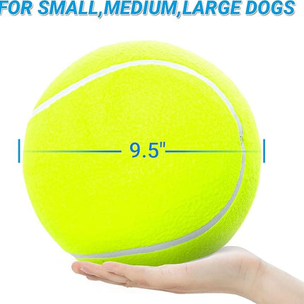 9.5" Large Dog Tennis Balls, 2 Pack Interactive Pet Toys for Playing Training Outdoor Indoor, Oversize Rubber Inflatable Dog Ball with Pump & Needle for Small Medium Large Dogs