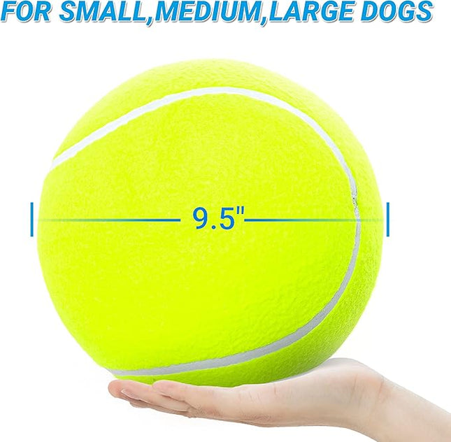 9.5" Large Dog Tennis Balls, 2 Pack Interactive Pet Toys for Playing Training Outdoor Indoor, Oversize Rubber Inflatable Dog Ball with Pump & Needle for Small Medium Large Dogs