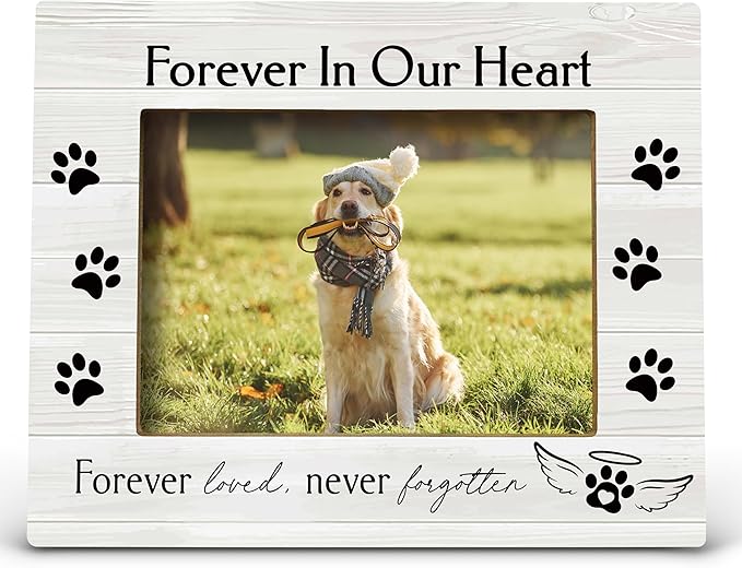 FONDCANYON Forever in Our Heart Pet Memory Picture Photo Frame,Pet Dog Cat Memorial Picture Frames,Pet Loss Sympathy Gift,Sympathy Gifts For Loss Of Dog,Passed Away Dog Memorial Gifts(5x7 Inch Photo) (Color2)