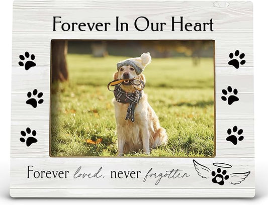FONDCANYON Forever in Our Heart Pet Memory Picture Photo Frame,Pet Dog Cat Memorial Picture Frames,Pet Loss Sympathy Gift,Sympathy Gifts For Loss Of Dog,Passed Away Dog Memorial Gifts(5x7 Inch Photo) (Color2)