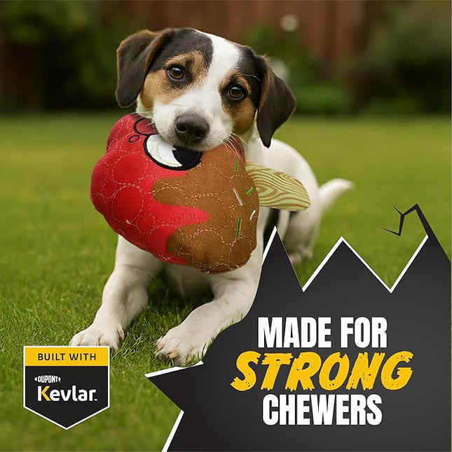 Bite Force -Durable & Strong Dog Toy Candy Apple Buddy with Squeaker, Kevlar-Reinforced for Aggressive Chewers for Small Medium Large Dogs - red.