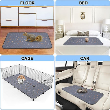 Sunheir 2 Pack Washable Guinea Pig Pee Pads, 24" x 48" Waterproof Reusable Guinea Pig Cage Liners, Absorbent Bedding Training Mat for Small Animal Guinea Pigs Rabbit Bunny Hamster (Leaves - Deep Grey)